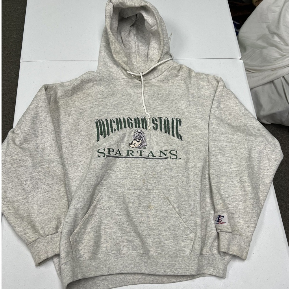 Logo Athletic Michigan State Spartans Hoodie Mens L Gray Good Vintage 90s MSU